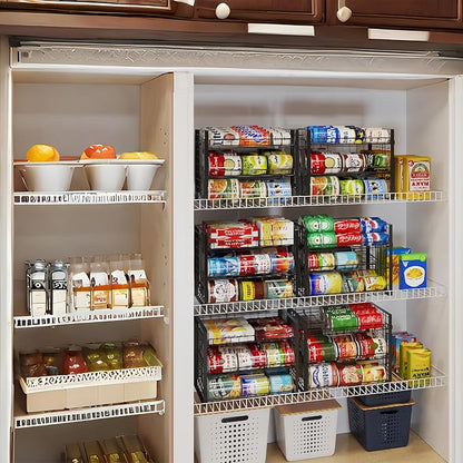 3 Tier Stackable Can Rack Organizer for Pantry, Adjustable Can Holder for Various Ounce of Canned Food Soup Goods Soda Drink, Rolling Tiered Can Dispenser for Kitchen Cupboard Cabinet, 2 Pack
