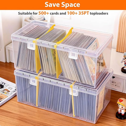 SAMYUCHO Trading Card Storage Box with 2 Dividers for 500 Sports Cards, Plastic Bulk Display Holder Collection Organizer Cases Container Fit for Baseball Football Playing Magic Cards 1 Pcs