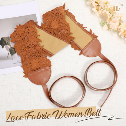 JASGOOD Women Lace Waist Belt Corset Waist Band Belt For Dress Obi Bowknot Cinch Wide Belt Bow Tie Wrap Boho Faux Leather,Brown