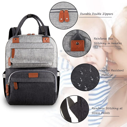 Diaper Bag Backpack, Baby Bag for Boys Girls, Large Diaper Backpack Travel Diaper Bags with Insulated Pockets Baby Registry Search Shower Gifts Newborn Essentials for Mom Dad, Waterproof Grey