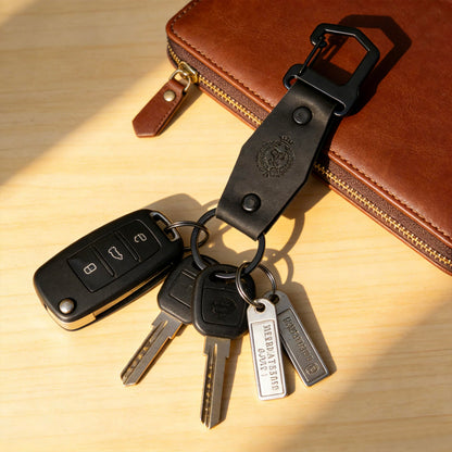 PALEVAN Genuine Leather Keychain Handmade Car Keychain Leather Key Chain Solid Metal Key Keeper Belt Loop Key Ring Holder (Black-Style2)