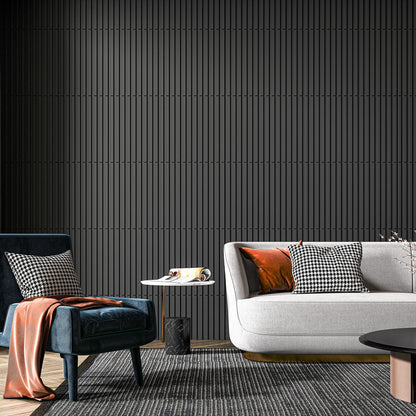 Art3d Slat Wall Panel, 3D Fluted Textured Panel 12-Tile 19.7 x 19.7in. - Cover 32 Sq.Ft., Black
