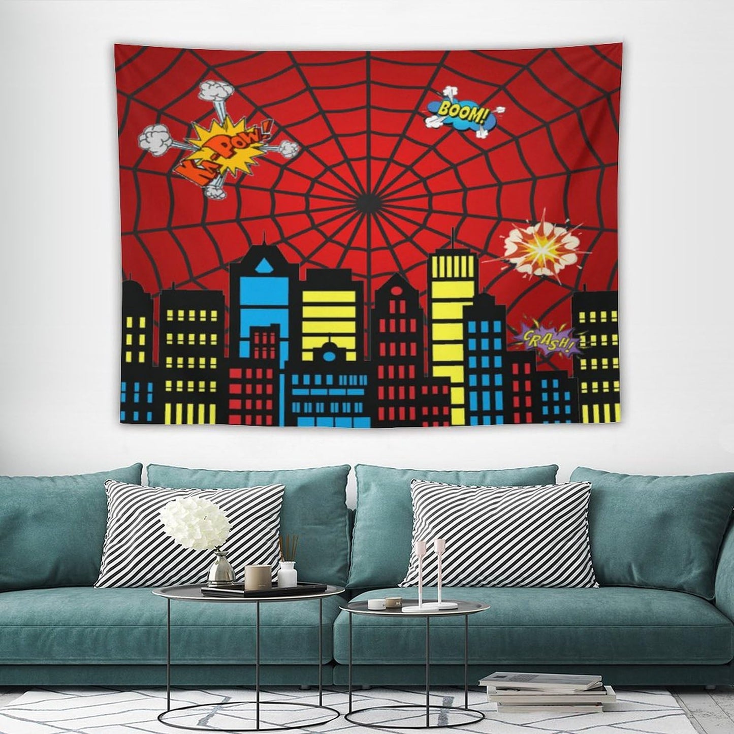 Spider Web Tapestry,Red and Black Design Spider Web Tapestry for Boys Girls Teens,Super City Tapestry Wall Hanging Home Décor for Game Room Play Room Bedroom Living Room 80" x 60"