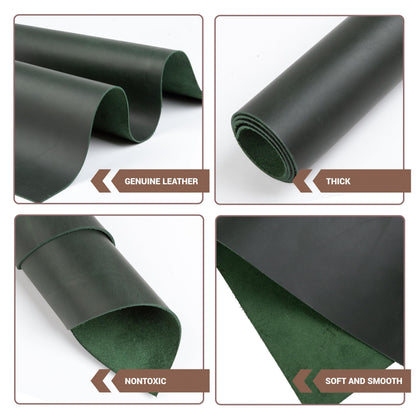 Shkira 12''X24'' Genuine Light Green Leather Sheets for Crafts - Square - 2.0MM Thick Genuine - Thick Cowhide Pieces Square - Leather Sheet for Arts and Crafts