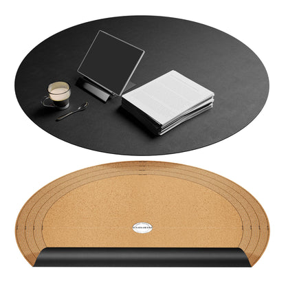Chihein 30"/762mm/2.5ft Round Placemat with Cork & PU Leather - Can be Cut into Half Circle Dining Table Mat or The Round Table Cover with A Diameter of 24" - 30" (Black)