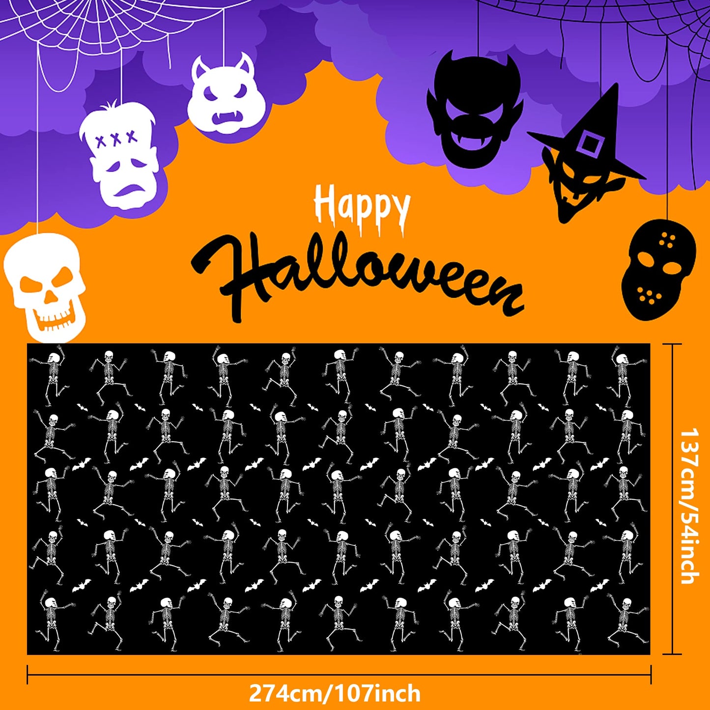 Iceyyyy 3 Packs Disposable Halloween Skeleton Tablecloth - 54" x 108" Plastic Waterproof Halloween Tablecover, Rectangular Halloweens Skeleton Table Cover for Ghost Themed Party Home Decor