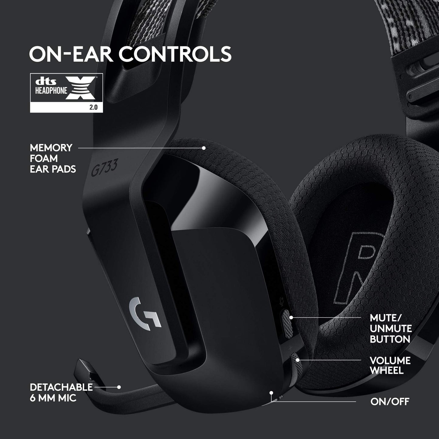 Logitech G733 Lightspeed Wireless Gaming Headset, Suspension Headband, Lightsync RGB, Blue VO!CE Mic, PRO-G Audio – Black, Gaming Headset Wireless, PC, PS5, PS4, Switch Compatible