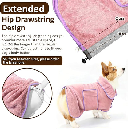 Soft Dog Bathrobe Fast Drying Dog Coat, Super Absorbent Dog Towels for After Bath, Microfiber Pet Robe Adjustable Collar & Belly Warm Keeping Dogs Coat for Pet Dogs & Cats (Pink, 3X-Large)