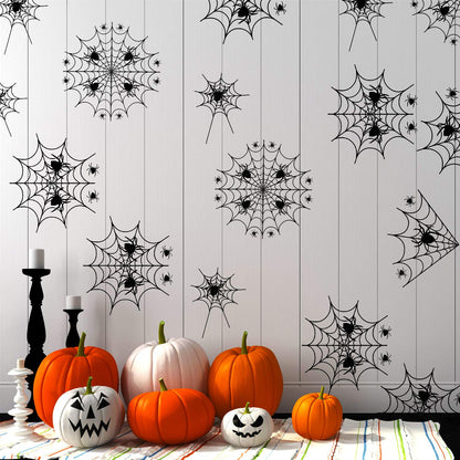 5 Sheets Halloween Window Stickers Wall Decoration Set Spider Web Design Window Clings for Halloween Party Supplies, 70 Pieces