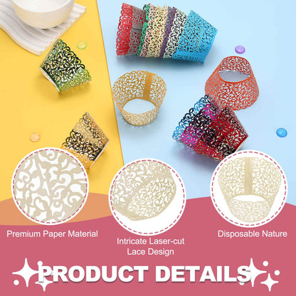 HARFINGTON 50 Pcs Lace Cupcake Liners Standard Vine Designed Hollow Out Cupcake Wraps Artistic Bake Cake Paper Cups for Anniversary Birthday Weddings Parties, Light Yellow