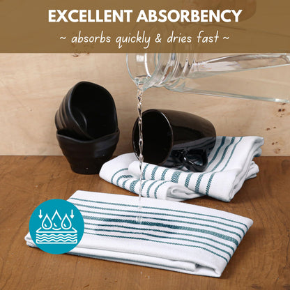 Native Fab Stripe Kitchen Towels 4 Pack Scandia Herringbone Weave 16"x26" - Cotton Kitchen Cloth, Super Absorbent Dish Towels, Multi Purpose Quick Dry Kitchen Washcloths - Teal Green White