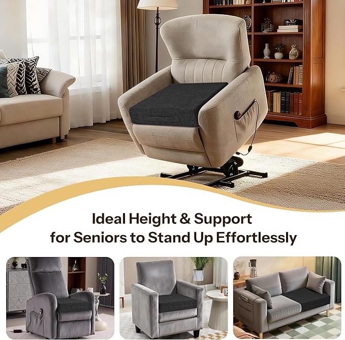 Recliner Cushions for Elderly 20X20X4 Inch Thick Seat Cushion for Recliner Chair with Non-Slip Bottom and Washable Cover Square Chair Cushions for Couch, Armchair, Floor (1, Black)