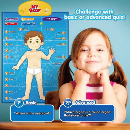 BEST LEARNING i-Poster My Body - Interactive Educational Human Anatomy Talking Toy for Kids Ages 5-12 to Learn Body Parts, Organs, Muscles and Bones Through Fun Sound and Quiz Modes
