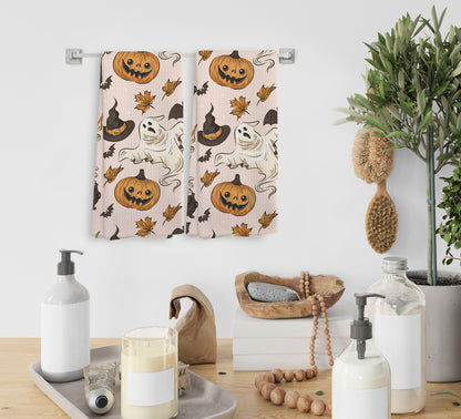 NOQL Halloween Pumpkin Kitchen Ghost Towels and Dishcloths Set of 2, Halloween Drying Cloth Hand Towels Tea Towels for Bathroom Decor, 16×24 Inch
