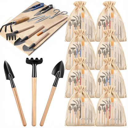 Lanties 8 Sets Kids Mini Gardening Tools with Storage Bags Succulent Potting Planting Kit Indoor with Metal Rake Trowel and Shovel Small Gardening Tools for Cultivating Weeding Transplanting