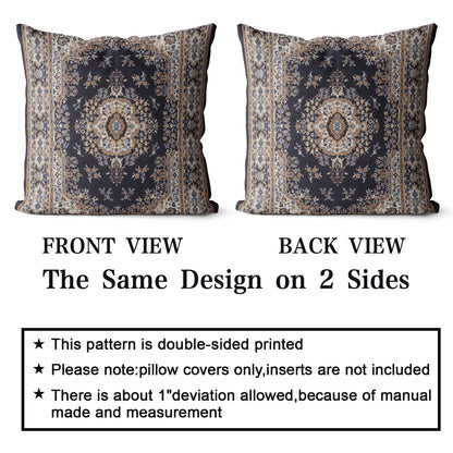 Snycler Boho Throw Pillow Covers 16x16 inch Set of 2 Black Medallion Border Area Rug Double Sided Pattern Cotton Soft Pillow Case Cushion Cover Pillowcase for Couch Sofa Bed Decorative