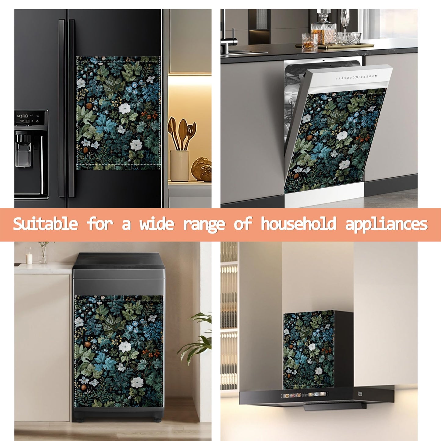 Forest Plants Flowers Dishwasher Magnet Cover Reuseable Refrigerator Magnet Cover Decal Kitchen Fridge Hoilday Party Decor, 23 W x 26 H