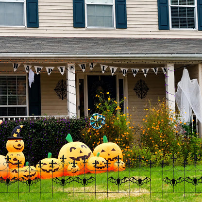 Otoolling 4 Pcs Halloween Fence Decoration Metal Gothic Black Garden Fence Panel, Spooky Outdoor Yard Prop for Haunted House, Graveyard, Party Decor (Bat,19"x16")