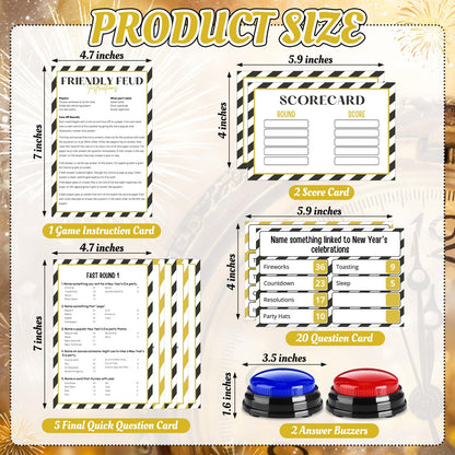 Humyoun New Year Family Fued Game Cards with 2 Answer Buzzers, New Years Eve Family Trivia Quiz Game Night Fun Holiday Fued Cards for Adults Party Office Classroom Team Building Countdown