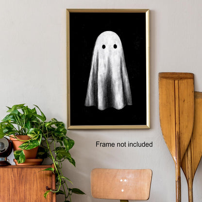 Halloween Canvas Wall Art Ghost Poster Black and White Print Gothic Dark Academia Wall Decor Halloween Decor Retro Spooky Aesthetic16x24in Unframed