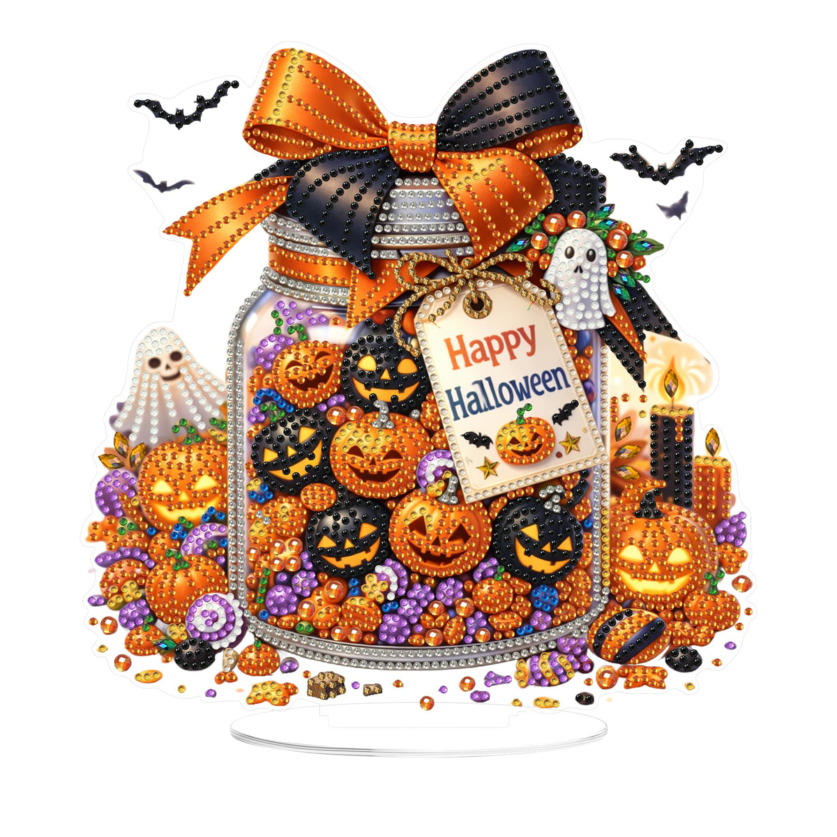 Eiflow Tabletop Diamond Art Kit for Adults Halloween Pumpkins, DIY Desktop Diamond Art Painting with Stand, Acrylic Stand Up Gem Painting Board Kit (Happy Halloween)