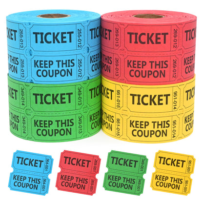 ESSENTIAL 2000 Raffle Tickets Double Roll, Raffle Tickets Roll with Name and Phone Number, for Raffle, Events, Classroom, Entry, Class Reward & Door Prize - Blue/Yellow/Red/Green