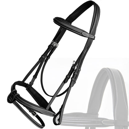 Exion Comfort Soft Lined Snaffle Hunter Jumping Bridle with Detachable Flash & Rubber Reins | Anatomical English Bridle for Horses (Black, Full)