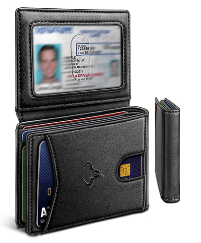 BULLIANT Men Wallet, Slim Leather Wallet Front Pocket Card Holder Gift For Men 11 Slots RFID Blocking