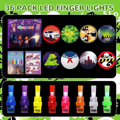 Sauyoza 36 Pack Green Ghost Party Favors LED Finger Lights for Kids, Green Ghost Themed Goodie Bag Stuffers, Classroom Treasure Box Prizes, Glow in the Dark Ghost Party Supplies