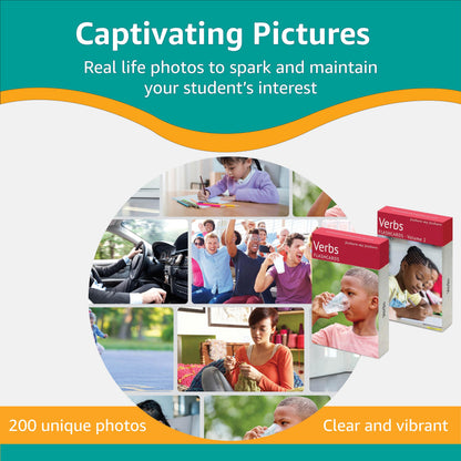 Picture My Picture Verbs Flash Card Bundle - Speech Therapy Tool for Vocabulary, Communication & Thinking, Scratch-Resistant with Activity Guide, Suitable for Education, ESL & ABA – Set of 80