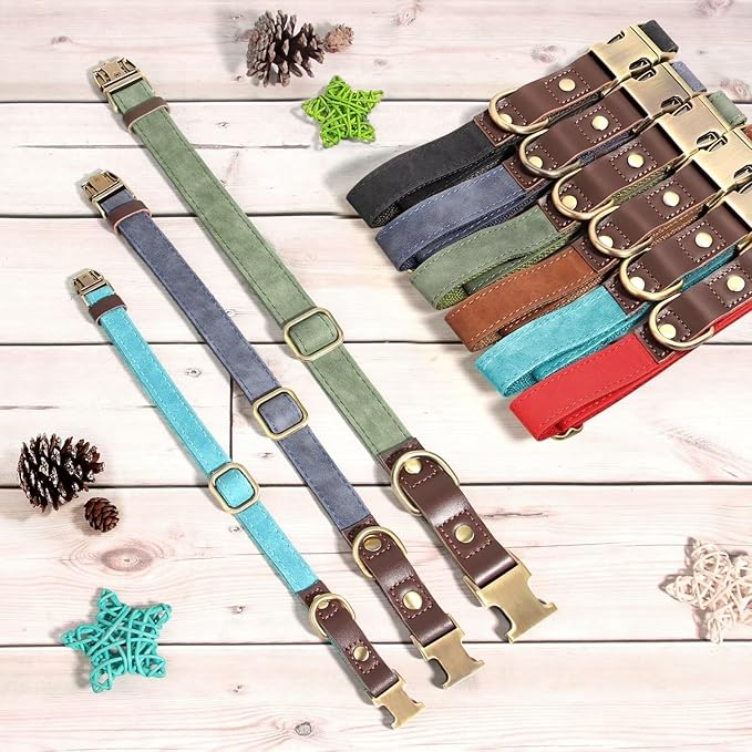 Didog Soft PU Leather Dog Collars for Medium Dogs,Classic Adjustable Dog Collars with Quick Release Metal Buckle,Easy Clean and Comfortable with Nylon Lining,Light Blue,M Neck 14-19"