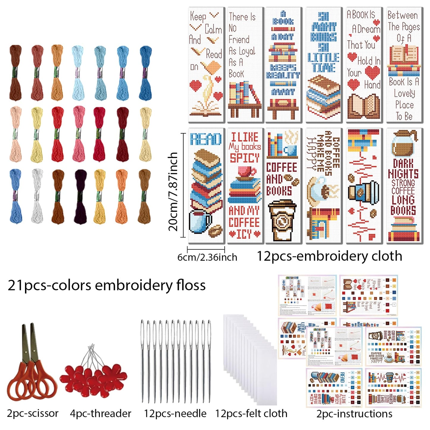 FREEBLOSS 12 Set Cross Stitch Bookmark Kit Bookshelves Stamped Cross Stitch