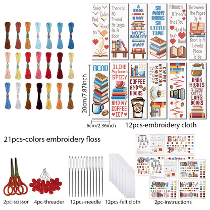 FREEBLOSS 12 Set Cross Stitch Bookmark Kit Bookshelves Stamped Cross Stitch