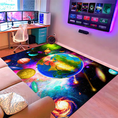 Solar System Rug - Galaxy Area Rugs for Boys Bedroom Kids Play Rug Colorful Universe Planet Print Carpet Outer Space Floor Mat Kids Rugs for Living Room,4'×5'