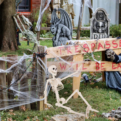 JIALWEN 36" Halloween Posable Skeleton Decorations, 3FT Realistic Plastic Human Full Body Bones with Movable Joints Skeleton for Haunted House Graveyard Props Indoor Outdoor Halloween Party Supplies