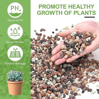 Pulovin 2.5lbs Mix Horticultural Lava Rocks for Plants, 1/5 Inch Potting Soil Amendment for Succulents, Cacti, Bonsai, Decorative Gravel Plant Drainage Volcanic for Terrarium, Top Dressing