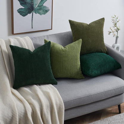 Topfinel Corduroy Throw Pillow Covers Pack of 2 Gray 16"x16" No Insert with Hidden Zipper | Decorative Cushion Covers for Fall, Halloween, Thanksgiving, Christmas Green