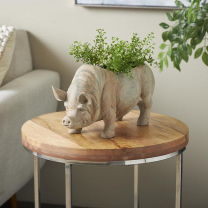 Deco 79 Resin Pig Indoor Outdoor Planter Small Planter Pot with Distressed Details, Planter 16" x 7" x 8", Beige