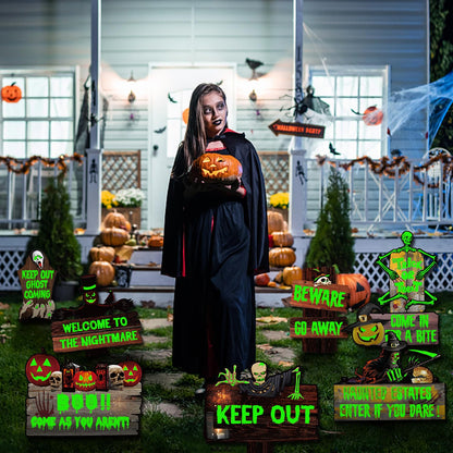 8 PCs Halloween Decorations Outdoor Tombstone Yard Sign With Stakes - Glow in the Dark Graveyard Tombstones, Pumpkin Ghost Props for Family Home Front Yard Lawn Garden Party Decor