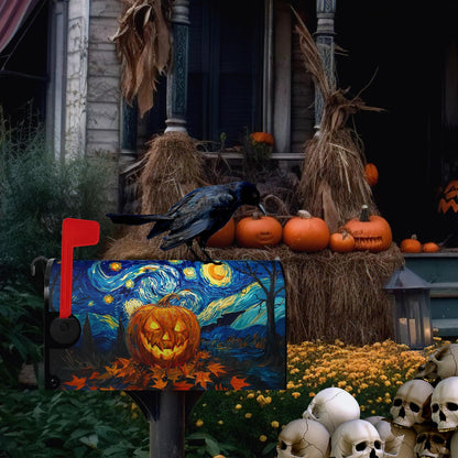Dacawin Halloween Pumpkin Magnetic Mailbox Covers Standard Size 18 x 21 Van Gogh's Starry Night Mailbox Wraps Cover Oil Painting Decorations Post Box Cover for Garden Yard Outdoor Decor