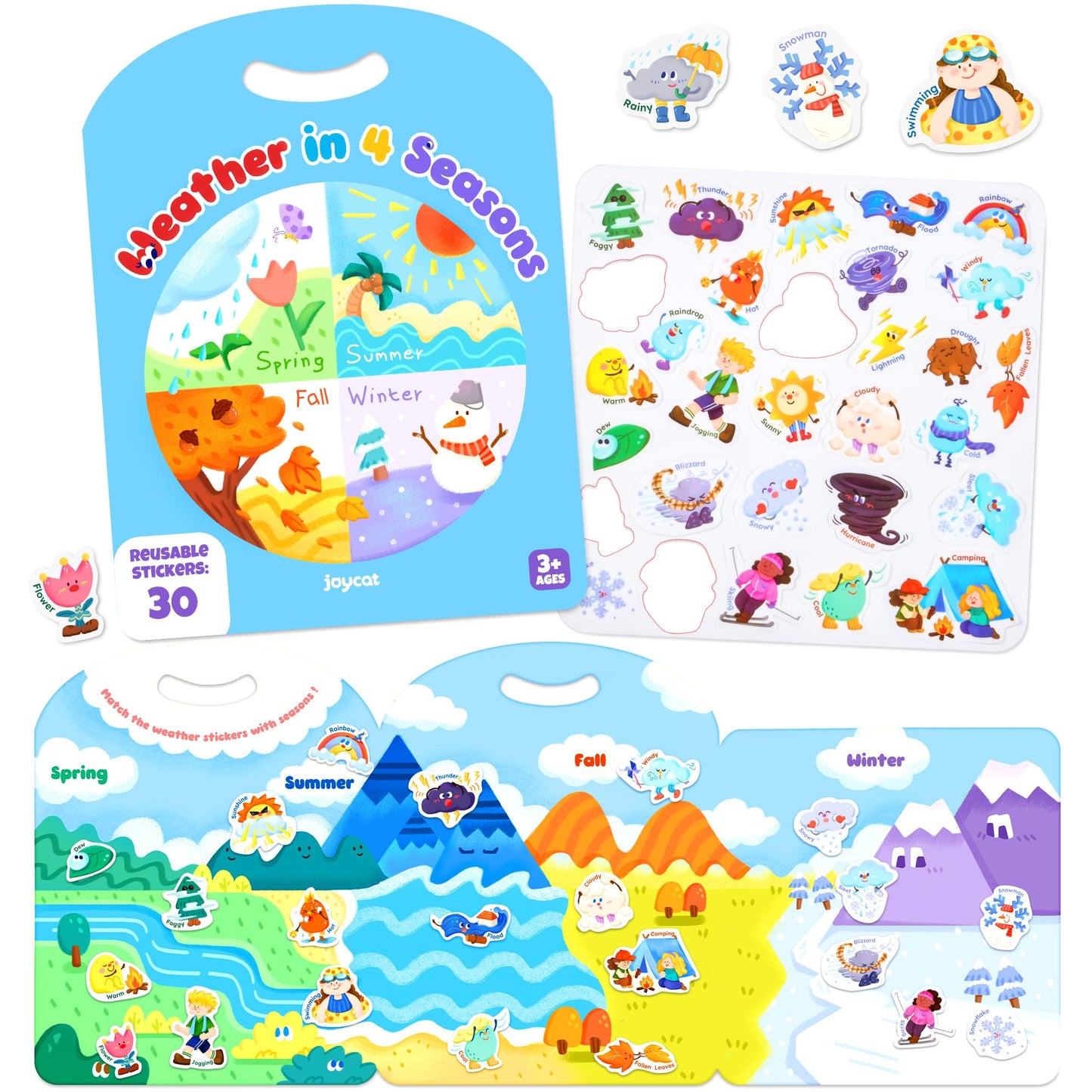 JoyCat Reusable Sticker Book - Stickers for Toddlers, Kids Sticker Activity Book, Travel Toys for Road Trip, Car & Airplane, Educational Learning Gifts for Boys and Girls Ages 3-5 (Weather)