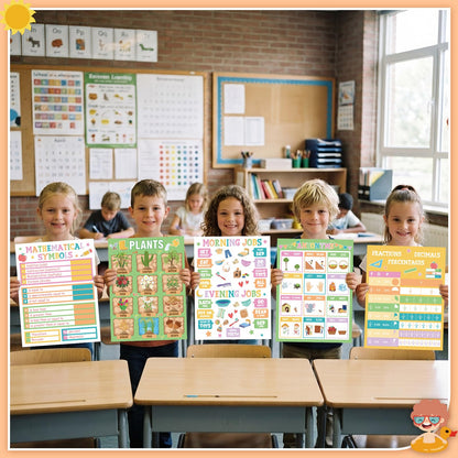Ireer 28 Pcs Smart Pastel Educational Posters English Learning Poster for Kids Educational Learning Chart for Classroom Decoration Alphabet Kindergarten Preschool Back to School Supplies