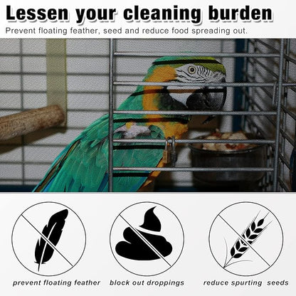 Shappy Large Bird Cage Seed Catcher,Bird Cage Cover Net Skirt Guard,Adjustable Soft Airy Mesh Net for Parrot Parakeet Macaw(59.8 x 39.4 Inch/ 152 x 100 cm,Black)
