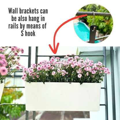 LaLaGreen Bundle- 4 Pack, 14 Inch Rectangular Self Watering Planter + 2 Pack, 11 Inch Round Self Watering Basket Rattan Style Balcony Flower Pot Window Wall Mount Plants Boxes Modern Home Garden Decor