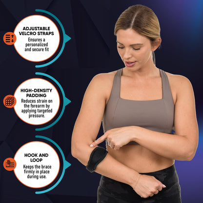 PhysFlex 2-Pack Elbow Brace for Men & Women, Adjustable Tennis & Golfer's Elbow Support Strap for Tendonitis Pain Relief - Compression Pad for Arm, Forearm, Tendon Pain Relief