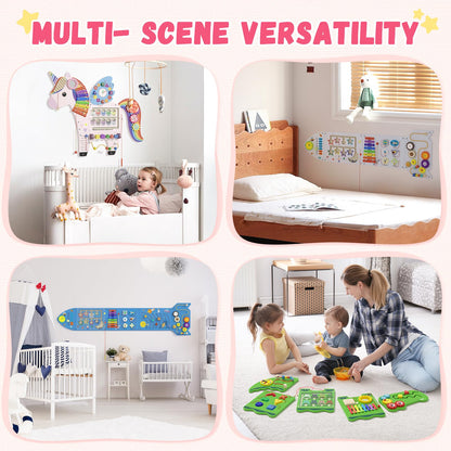 nigwet Unicorn Sensory Wall Panel for Kids - Activity Wall Busy Board Panels, Montessori Toddler Wall Activity Board, Wall Toys for Toddlers 3, Activity Cube, Perfect for Toddler Playroom, Pink