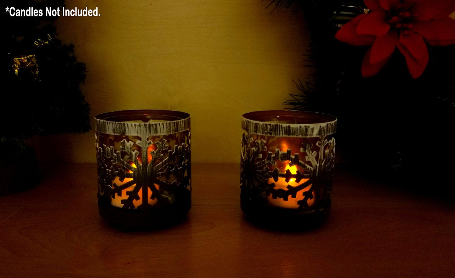 Metal Snowflake Candle Holders Set of 2 with Glass Votive Inserts, Winter Table Centerpiece Decorations, Christmas Snowflake Decor for Dining Table, Mantel, Shelf, Holiday Home Accent, 3 Inch Height
