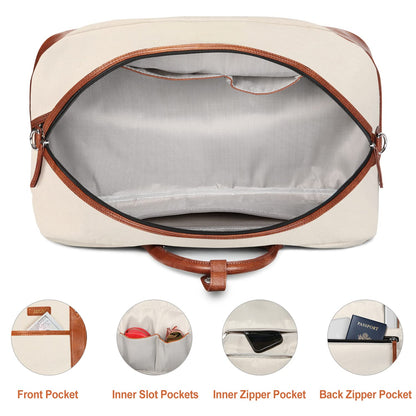 IBFUN Weekender Bag for Women, Large Overnight Bag Canvas Travel Duffel Bag Carry On Tote with Shoe Compartment 21" 3Pcs Set