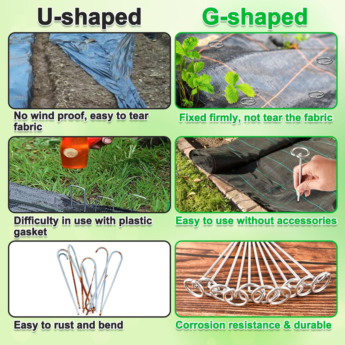 Heavy-Duty Landscape Staples – 120 Pcs 6-Inch G-Shaped Thickened Galvanized Garden Fabric Staples,Rust-Resistant Ground Cover Pins for Weed Barrier, Erosion Control & Landscaping Projects