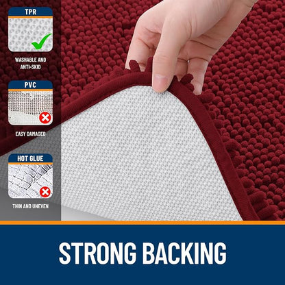 OLANLY Large Bathroom Rugs 50x30, Extra Soft Absorbent Chenille Bath Rugs, Rubber Backing Quick Dry, Machine Washable Bath Mats for Bathroom Floor, Tub and Shower, Home Decor Accessories, Red
